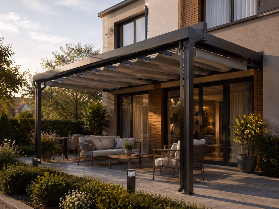 Bahçe terasında pergola ve tente uygulaması